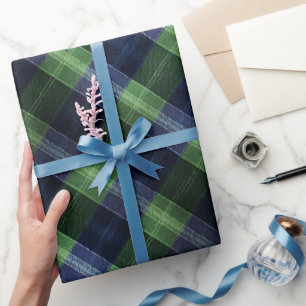 Papier Cadeau Motif à carreaux tartan vert marine écossais vinta