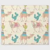 Papier Cadeau motif à chameaux, motif à cactus, empreinte désert (Plat)