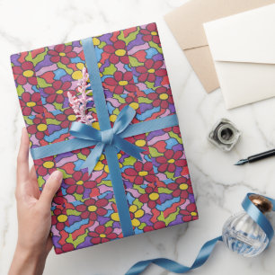 Papier Cadeau Motif à fleurs arc-en-ciel rétro