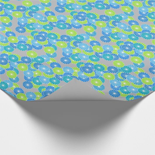 Papier Cadeau Motif à fleurs Art Déco - bleu et vert citron (Coin)