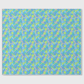 Papier Cadeau Motif à fleurs Art Déco - bleu et vert citron (Plat)