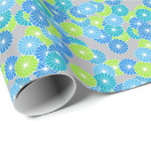 Papier Cadeau Motif à fleurs Art Déco - bleu et vert citron (Coin rond)