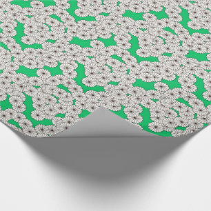 Papier Cadeau Motif à fleurs Art déco - crème sur vert jade