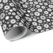 Papier Cadeau Motif à fleurs - Blanc sur Noir (Coin rond)