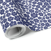 Papier Cadeau Motif à fleurs - Bleu et Blanc (Coin rond)