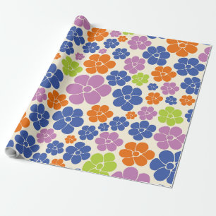 Papier Cadeau Motif à fleurs - Bleu, Orange, Violet, Vert