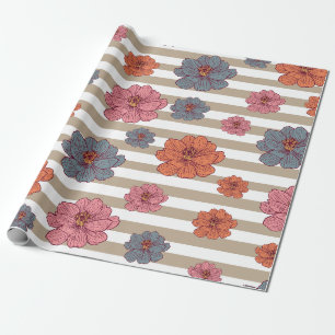 Papier Cadeau Motif à fleurs de couleur rétro