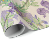 Papier Cadeau motif à fleurs de lis - aquarelle Iris (Coin rond)