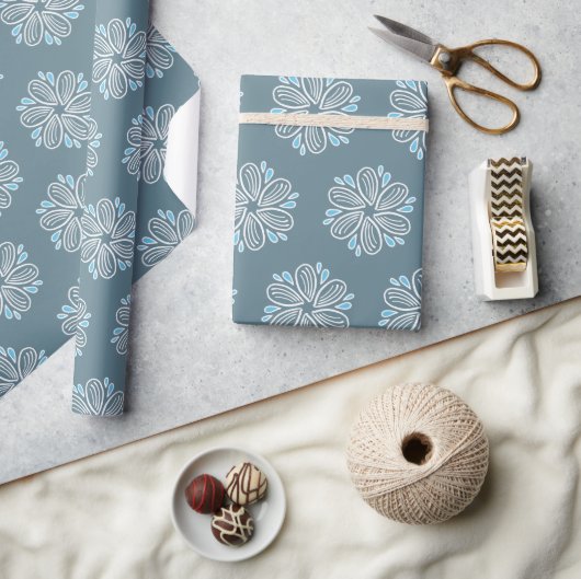 Papier Cadeau Motif à fleurs en bleu et blanc (Artisanat)