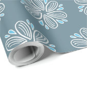 Papier Cadeau Motif à fleurs en bleu et blanc (Coin rond)