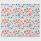 Papier Cadeau Motif à fleurs moderne orange et bleu (Plat)