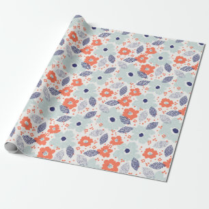 Papier Cadeau Motif à fleurs moderne orange et bleu
