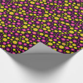 Papier Cadeau Motif à fleurs - Rose chaud, Jaune et Noir (Coin)