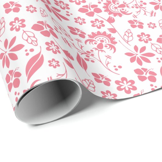 Papier Cadeau Motif à fleurs rose vif moderne (Coin rond)