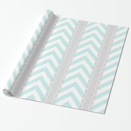 Papier Cadeau Motif à la menthe bleu, gris, blanc (Déroulé)