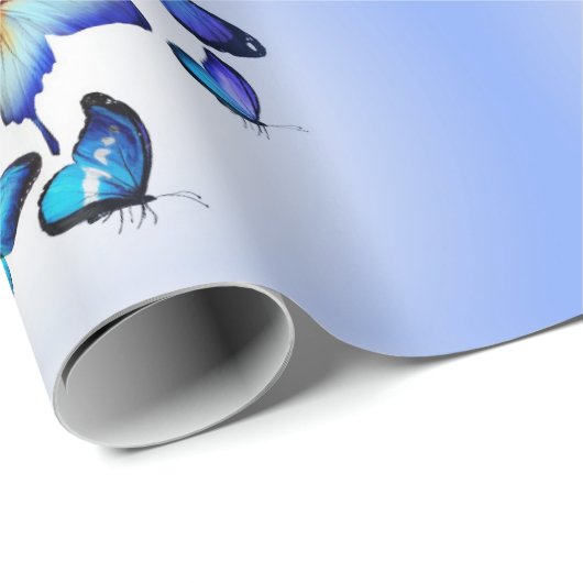 Papier Cadeau Motif à papillon bleu moderne et élégant (Coin rond)