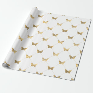 Papier Cadeau Motif à papillon en treillis or Faux Foil