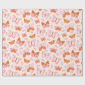 Papier Cadeau Motif à papillon rose orange mignon (Plat)
