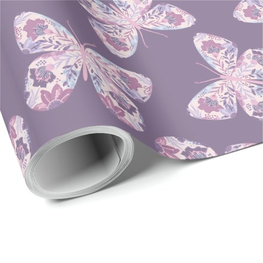 Papier Cadeau Motif à papillon rose violet (Coin rond)