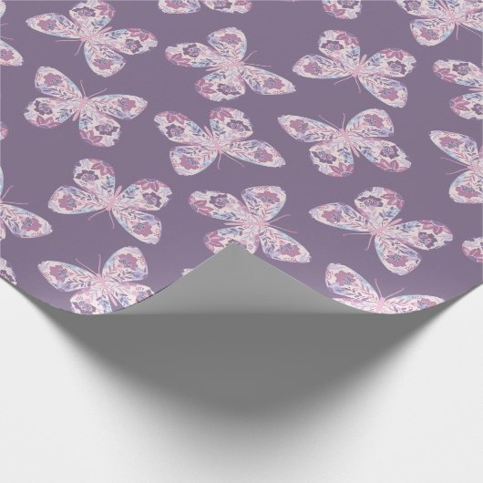 Papier Cadeau Motif à papillon rose violet (Coin)