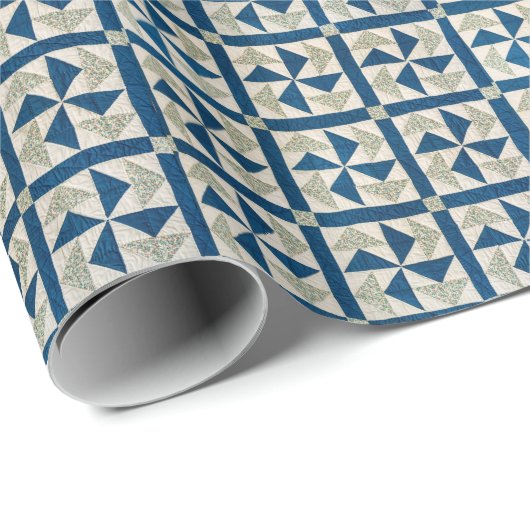 Papier Cadeau Motif à patchwork bleu et blanc (Coin rond)