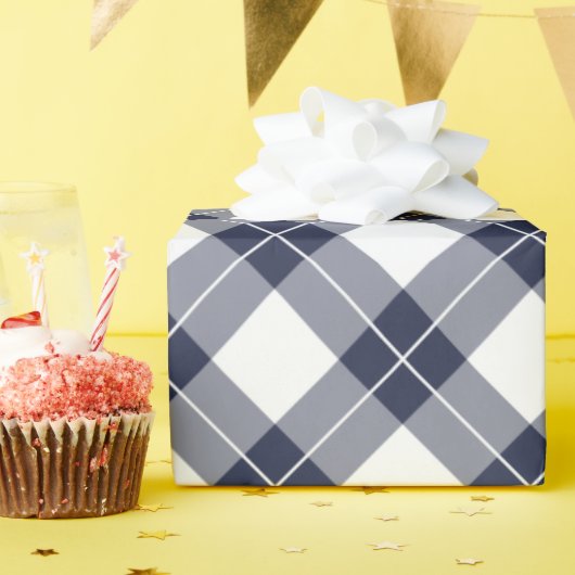 Papier Cadeau Motif à plaid bleu et blanc de la marine diagonale (Fête d'anniversaire)