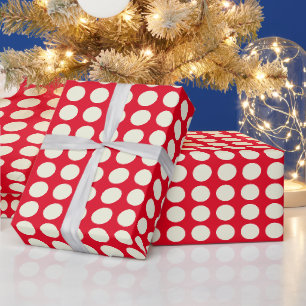 Papier Cadeau Motif à points géométriques rouge et blanc de Noël