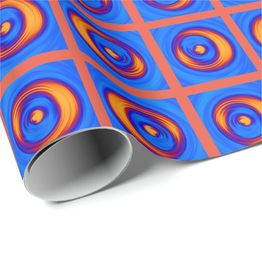 Papier Cadeau Motif à points orange et bleu funky joyeux (Coin rond)