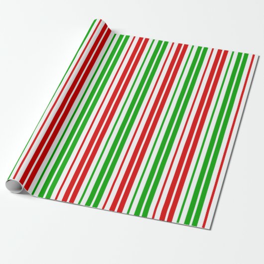 Papier Cadeau Motif à rayures blanches rouges et vertes (Déroulé)