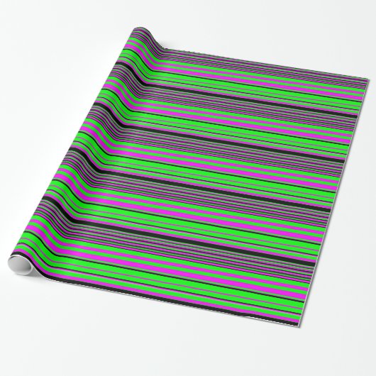 Papier Cadeau Motif à rayures couleur noir rose chaud (Déroulé)