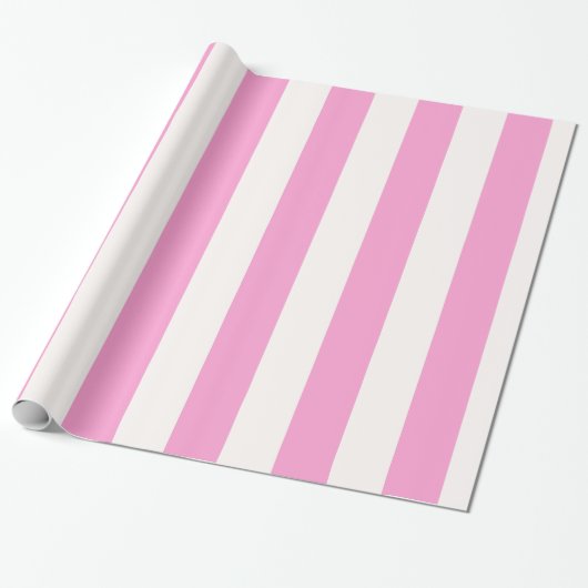 Papier Cadeau Motif à rayures géantes rose et blanc (Déroulé)