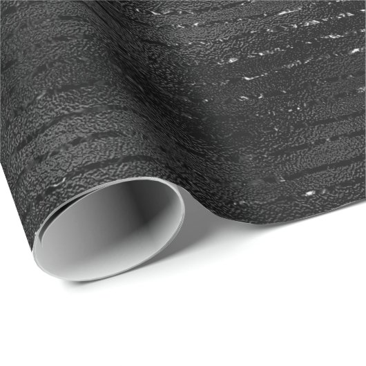 Papier Cadeau Motif à rayures noir et parties scintillant (Coin rond)