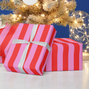 Papier Cadeau Motif à rayures verticales en rose chaud et rouge