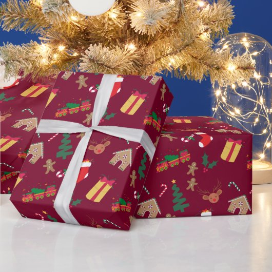 Papier Cadeau Motif à thème de Noël rouge mignon (Vacances)