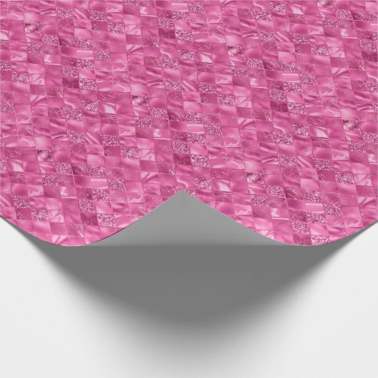 Papier Cadeau Motif à tissage Carré rose chaud (Coin)