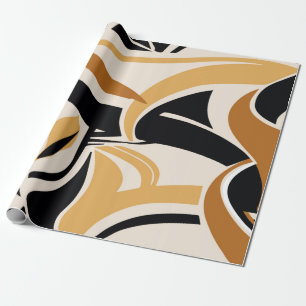 Papier Cadeau Motif à vague abstraite colorée sur beige. VINTAGE