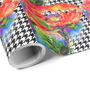 Papier Cadeau motif Abstrait à aquarelle fleurie rouge