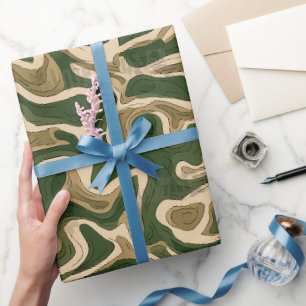 Papier Cadeau Motif abstrait beige vague de nature vert forêt