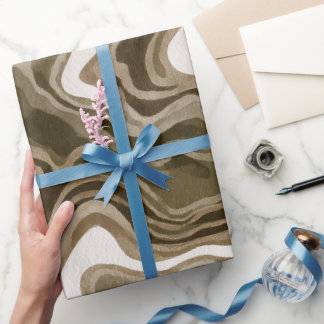 Papier Cadeau Motif Abstrait Biologique Brun Olive Boho Terre