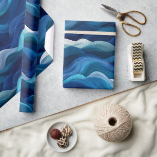 Papier Cadeau Motif abstrait blanc avec un flux bleu profond de