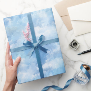 Papier Cadeau Motif Abstrait Blanc Brume Aquarelle Ciel Bleu