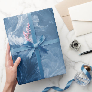 Papier Cadeau Motif abstrait blanc de brume bleue profonde de va