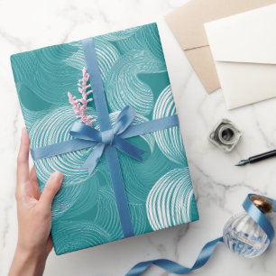Papier Cadeau Motif Abstrait Blanc Mouvement Sarcelle Aqua