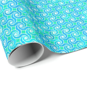 Papier Cadeau motif Abstrait - Bleu, Jade vert & Blanc