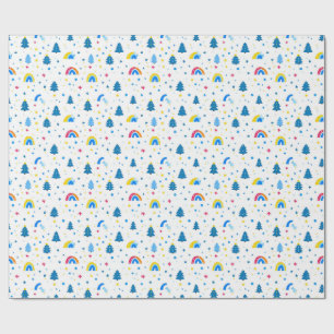 Papier Cadeau Motif Abstrait coloré avec arbres et arcs-en-ciel
