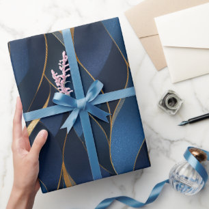 Papier Cadeau Motif Abstrait Courbe Or Navy Saphir Luxe