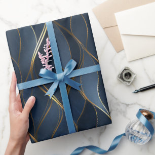 Papier Cadeau Motif Abstrait Courbe Or Navy Saphir Luxe