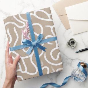 Papier Cadeau Motif Abstrait Courbe Organique Taupe Beige Minima