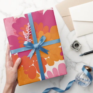 Papier Cadeau Motif abstrait crème éclaté rose orange Pop Rétro