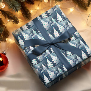 Papier Cadeau Motif abstrait d'arbre de pin bleu foncé amusant